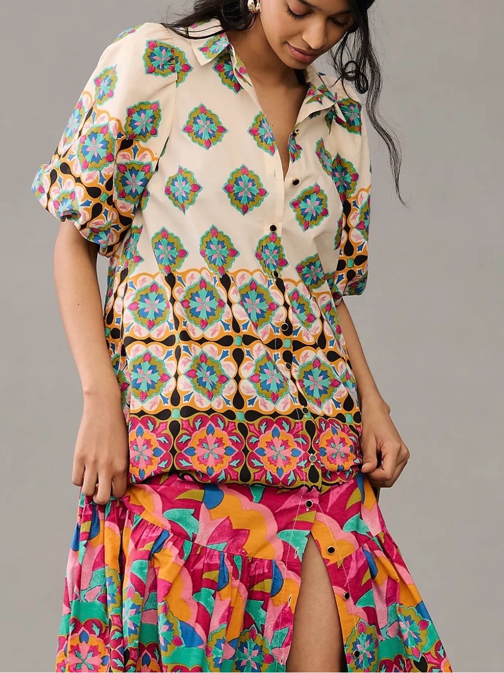By Anthropologie Mixed Print Buttondown Maxi Dress - Picture 4 of 10